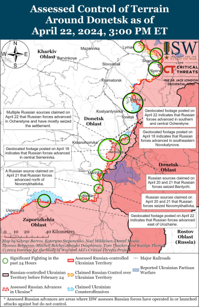 Karte der Militäreinsätze für den 23. April 2024 – Lage an der Front