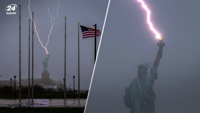 In New York schlug ein Blitz in die Freiheitsstatue ein: Der Fotograf machte spektakuläre Aufnahmen