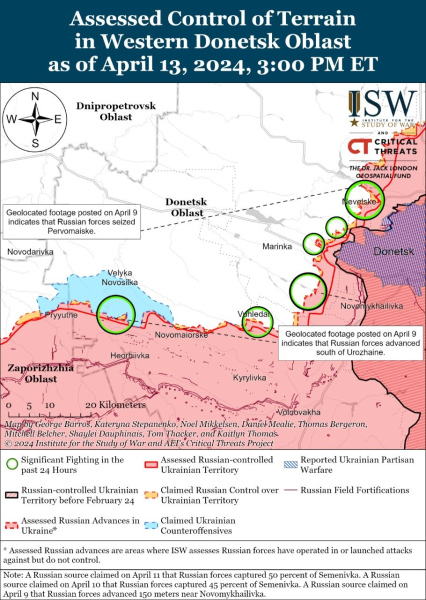 Karte der Militäreinsätze vom 14. April 2024 – Lage an der Front