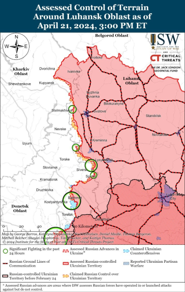 Karte der Militäreinsätze für den 22. April 2024 – Lage an der Front