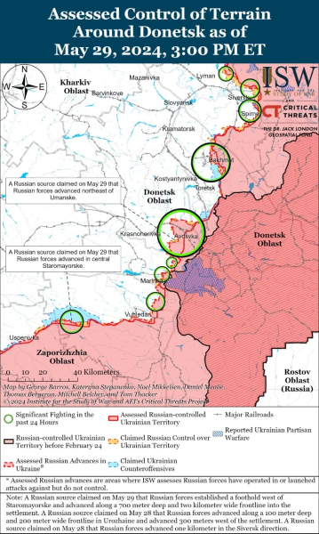 Karte der Militäreinsätze vom 30. Mai 2024 — Situation an der Front