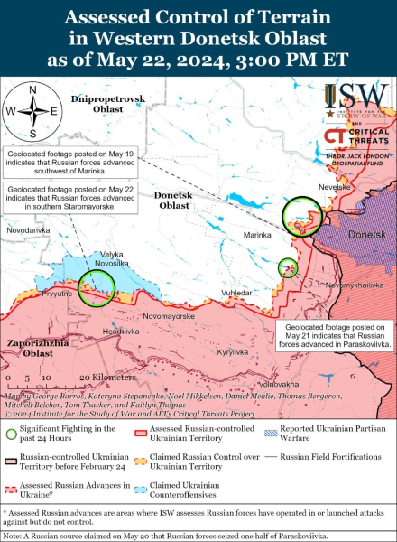 Karte der Militäreinsätze vom 23. Mai 2024 – Lage an der Front