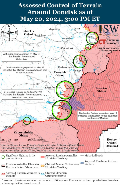 Karte der Militäreinsätze vom 21. Mai 2024 – Lage an der Front