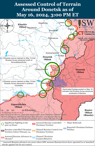 Karte der Militäreinsätze am 17. Mai 2024 - die Situation an der Front