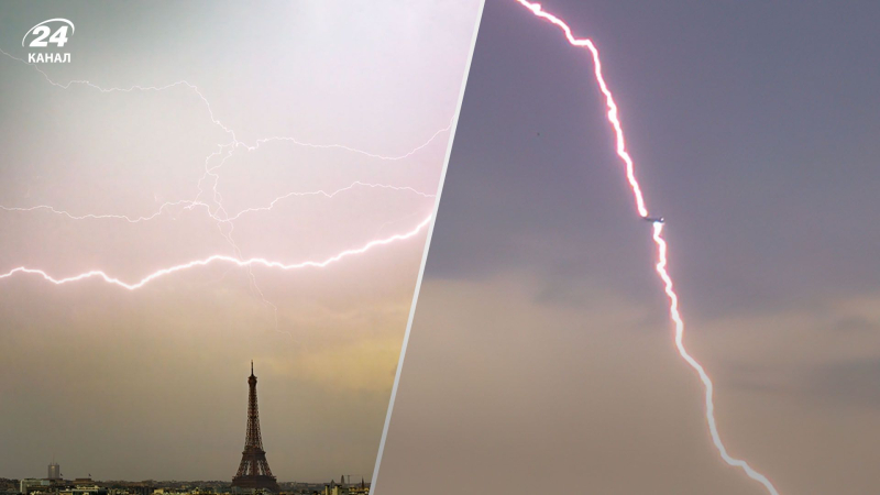 In Paris schlug ein Blitz in ein Flugzeug ein, das über den Eiffelturm flog: beeindruckende Aufnahmen