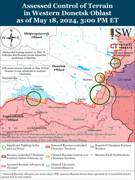 Karte der Militäreinsätze für den 19. Mai 2024 – Lage an der Front