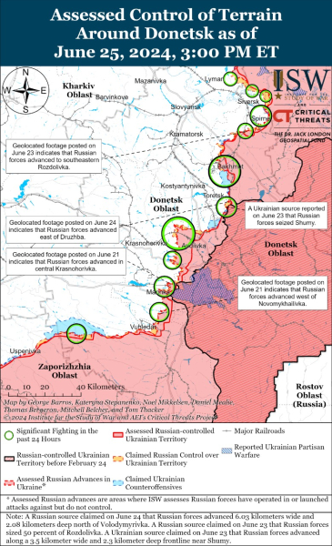 Karte der Militäreinsätze vom 26. Juni 2024 — Situation an der Front