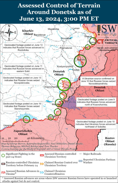 Karte der Militäreinsätze vom 14. Juni 2024 – Lage an der Front