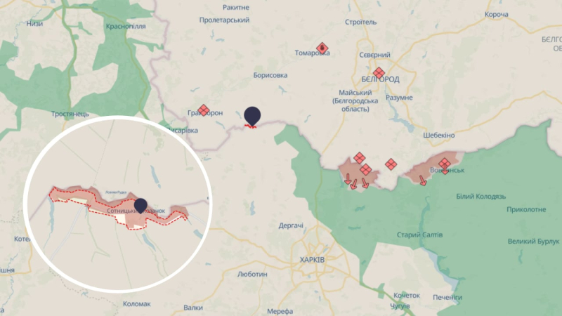 Die Situation in Sotnitsky Cossack: Verteidigungskräfte räumen die Überreste der DRG in einem Dorf in Charkow aus Region