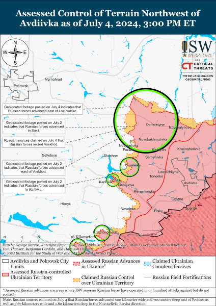 Karte der Militäreinsätze für den 5. Juli 2024 – Lage an der Front“ /></p>
<p>Foto: ISW</p>
<p><img decoding=