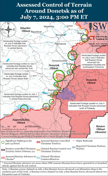 Karte der Militäreinsätze vom 08. Juli 2024 &mdash ; Lage an der Front