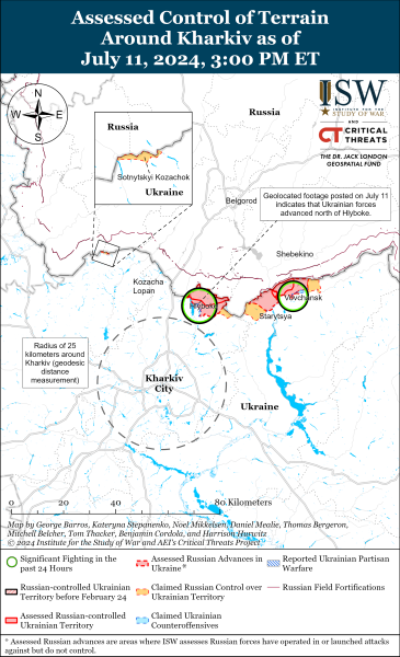 Karte der Militäreinsätze für den 12. Juli 2024 – Lage an der Front“ /></p>
<p>Foto: ISW</p>
<p><img decoding=