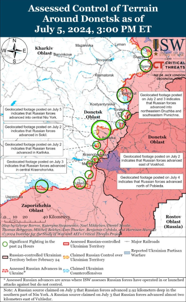 Karte der Militäreinsätze vom 6. Juli 2024 – Lage an der Front