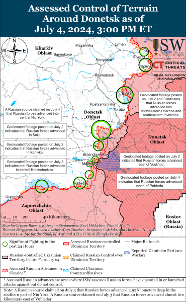Karte der Militäreinsätze am 5. Juli 2024 – Lage an der Front“ /></p>
<p><img decoding=