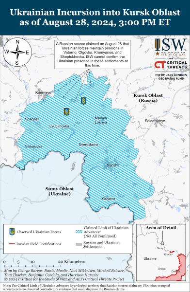 Karte der Militäreinsätze vom 29. August 2024 – Lage an der Front