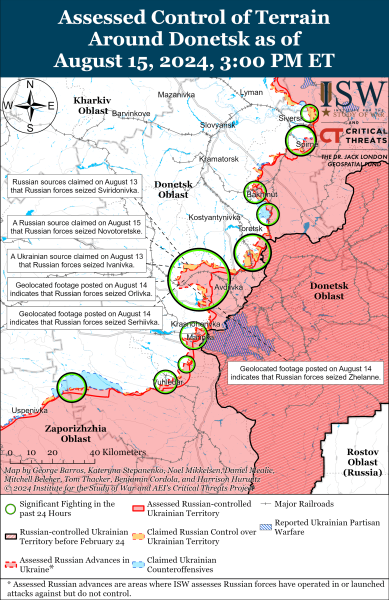 Karte der Militäreinsätze vom 16. August 2024 – Lage an der Front