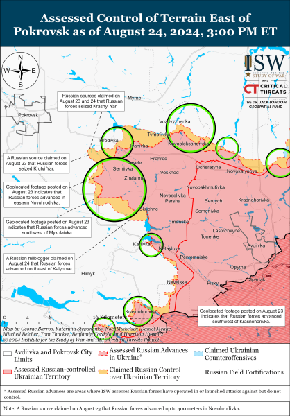 Karte der Militäreinsätze am 25. August 2024 - die Situation an der Front