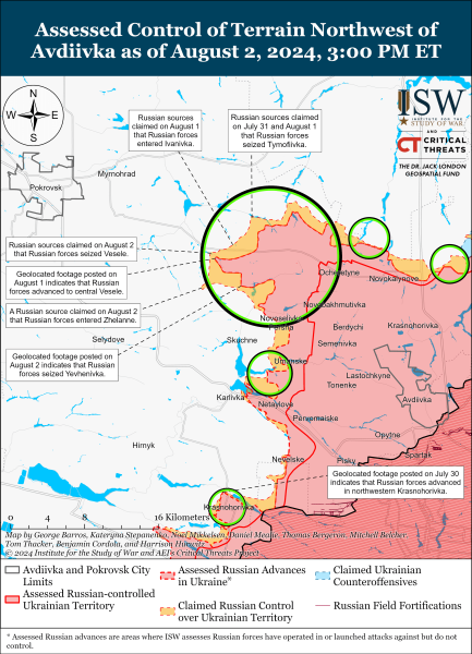 Karte der Militäreinsätze am 3. August 2024 - die Lage an der Front“ /></p>
<p>Foto: ISW</p>
<p><img decoding=