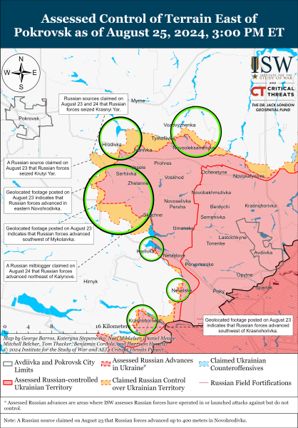 Karte der Militäreinsätze vom 26. August 2024 – Lage an der Front