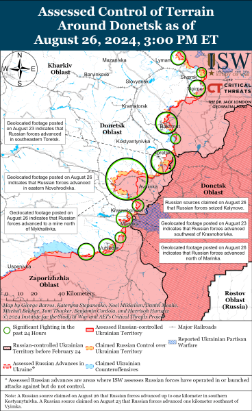 Karte der Militäreinsätze am 27. August 2024 - die Situation an der Front