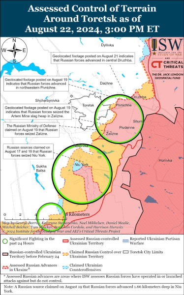 Karte der Militäreinsätze vom 23. August 2024 – Lage an der Front