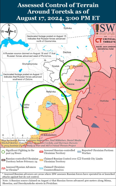 Karte der Militäreinsätze vom 18. August 2024 – Lage an der Front