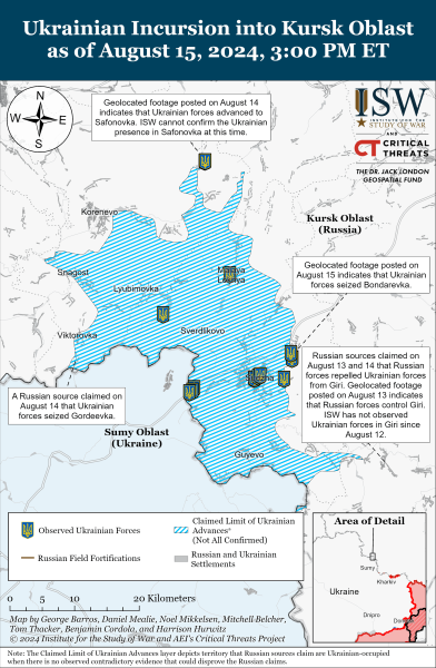 Karte der Militäreinsätze für den 16. August 2024 - die Lage an der Front