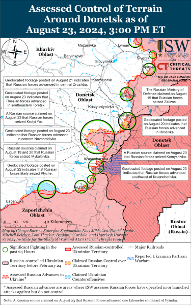 Karte der Militäreinsätze am 24. August 2024 – die Lage vorne“ /></p>
<p><img decoding=
