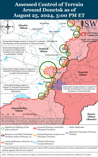 Karte der Militäreinsätze vom 26. August 2024 – Lage an der Front