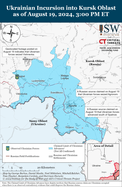 Karte der Militäreinsätze vom 20. August 2024 – Lage an der Front