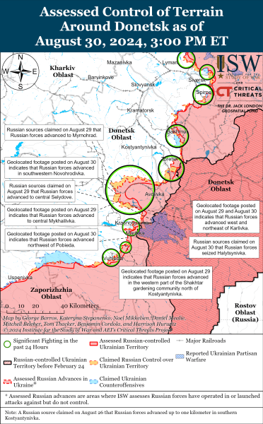 Karte der Militäreinsätze vom 31. August 2024 - Lage an der Front 