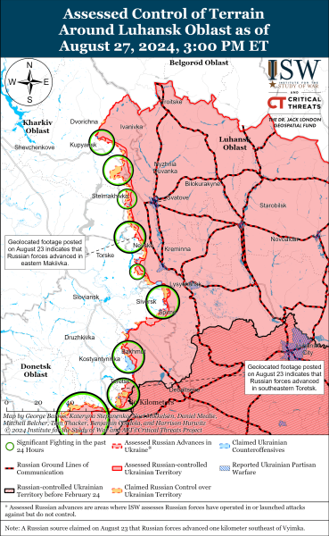 Karte der Militäreinsätze vom 28. August 2024 – Lage an der Front