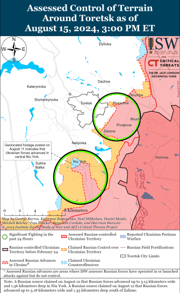Karte der Militäreinsätze am 16. August 2024 – die Lage an der Front“ /></p>
<p>Foto: ISW</p>
<p><img decoding=