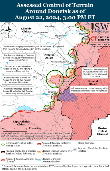 Karte der Militäreinsätze vom 23. August 2024 – Lage an der Front