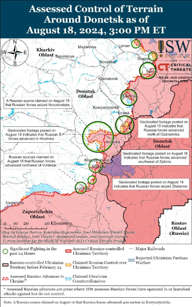 Karte der Militäreinsätze vom 19. August 2024 – Lage an der Front