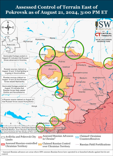 Karte der Militäreinsätze vom 22. August 2024 – Lage an der Front