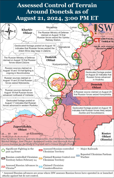 Karte der Militäreinsätze vom 22. August 2024 – Lage an der Front