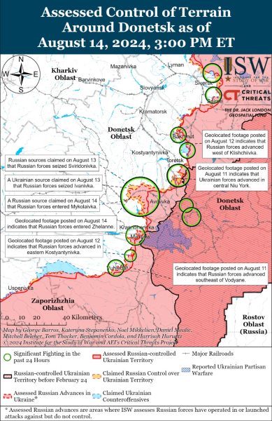 Karte der Militäreinsätze vom 15. August 2024 – Lage an der Front