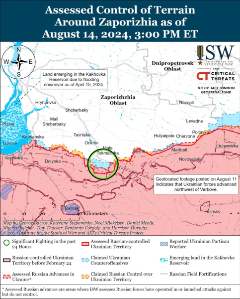 Karte der Militäreinsätze vom 15. August 2024 – Lage an der Front