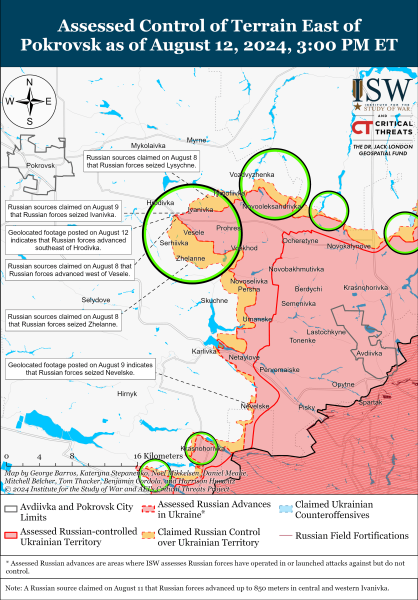 Karte der Militäreinsätze am 13. August 2024 - die Situation an der Front