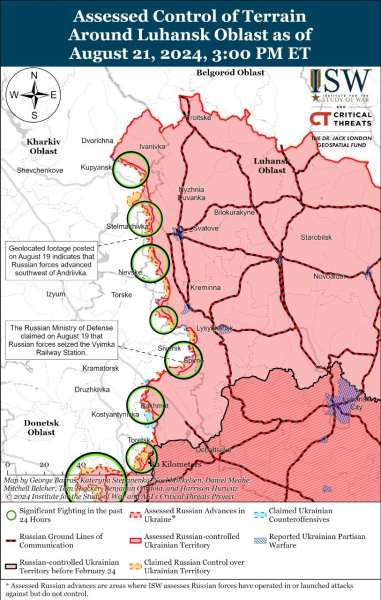 Karte der Militäreinsätze vom 22. August 2024 – Lage an der Front