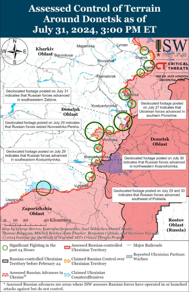 Karte der Militäreinsätze vom 1. August 2024 – Lage an der Front