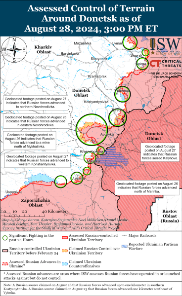 Karte der Kampfhandlungen am 29. August 2024 — Situation an der Front