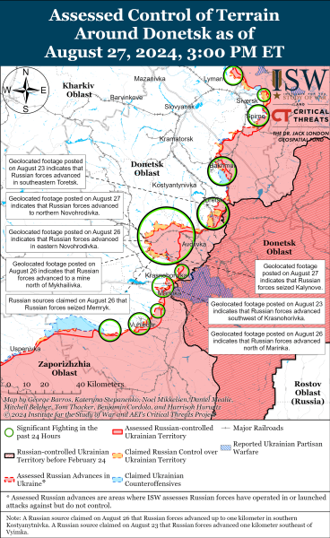 Karte der Militäreinsätze vom 28. August 2024 – Lage an der Front