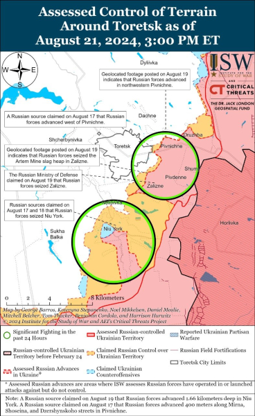 Karte der Militäreinsätze vom 22. August 2024 – Lage an der Front