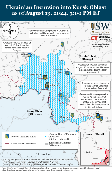 Karte der Militäreinsätze vom 14. August 2024 – Lage an der Front