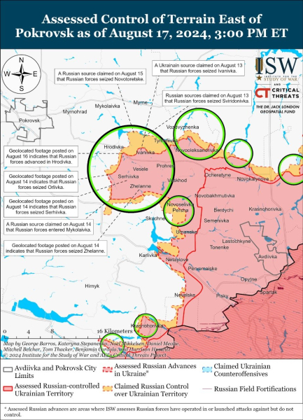 Karte der Militäreinsätze vom 18. August 2024 – Lage an der Front