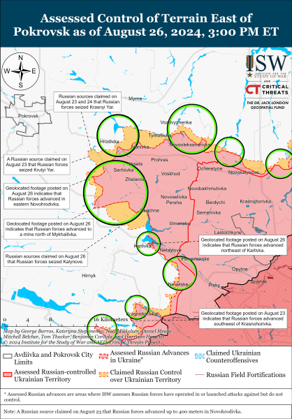 Karte der Militäreinsätze vom 27. August 2024 - Lage an der Front