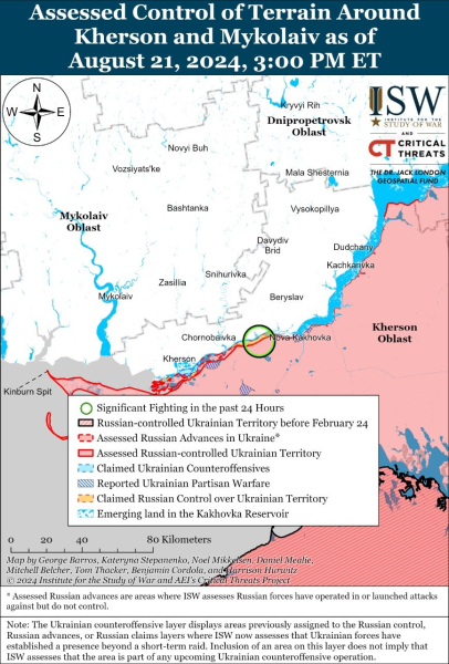 Karte von Militäreinsätze für den 22. August 2024 – Situation an der Front