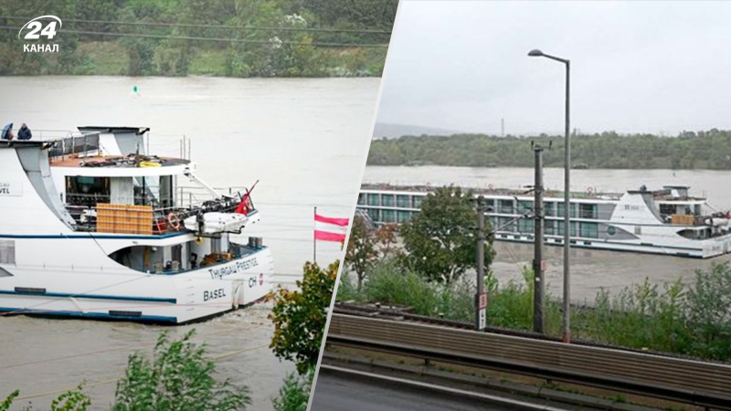 Fast eineinhalbhundert Menschen stranden aufgrund der Überschwemmung auf einem Kreuzfahrtschiff in Wien